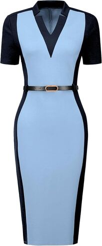 Women's Sheath Dress Contrast Color Knee Length Office Pencil Dresses in Kuwait