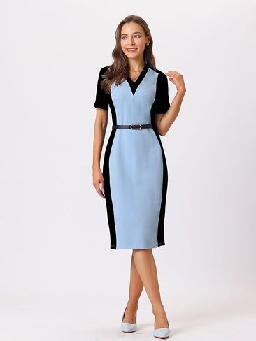 Women's Sheath Dress Contrast Color Knee Length Office Pencil Dresses in Kuwait