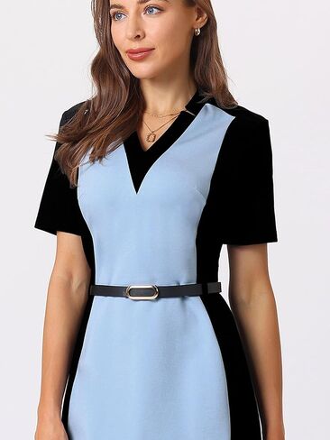 Women's Sheath Dress Contrast Color Knee Length Office Pencil Dresses in Kuwait