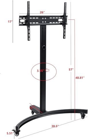 حامل تلفزيون متنقل لأجهزة التلفاز مقاس 32 بوصة - 65 بوصة يصل وزنها إلى 110 رطل، عربة تلفزيون متنقلة بهيكل عالي التحمل لغرفة المعيشة والفناء والمكتب والحد الأقصى 600 × 400 مم in Kuwait