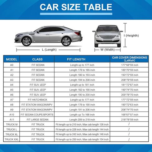 10 طبقات غطاء سيارة مقاوم للماء في جميع الأحوال الجوية للسيارات والمطر والثلج وحماية من الأشعة فوق البنفسجية ومقاوم للرياح في الهواء الطلق غطاء سيارة كامل غطاء ثلجي للسيارة مع القطن، مناسب لسيارة السيدان الكبيرة A11 (الطول من 209 إلى 218 بوصة) in Kuwait