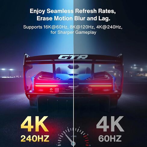 كابل منفذ عرض معتمد من IVANKY VESA 2.1، كابل DP 16K [16K@60 هرتز، 8K@120 هرتز، 4K@240 هرتز]، كابل DisplayPort 2.1 بسرعة 80 جيجابت في الثانية يدعم HDR10، HDCP، ثلاثي الأبعاد، DSC 1.2a، شاشة ألعاب متوافقة، تلفزيون، رسومات (6.6 قدم) in Kuwait