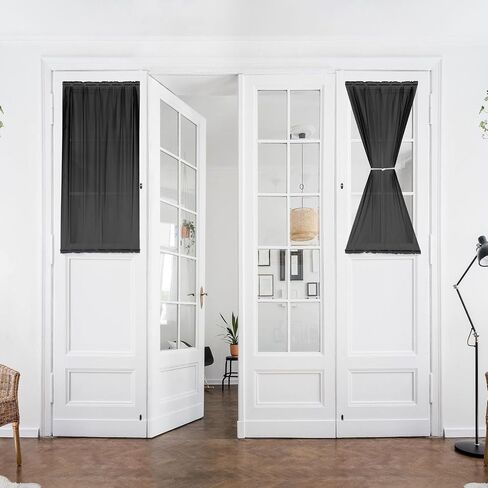 French Sheer Door Curtain, 2 Panels Privacy Semi Voile Door Window Curtains with 2 Adjustable Tieback, Charcoal 25 W x 72 L Inch in Saudi Arabia
