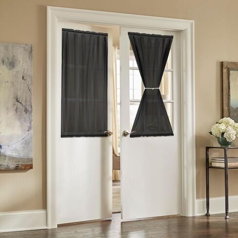 French Sheer Door Curtain, 2 Panels Privacy Semi Voile Door Window Curtains with 2 Adjustable Tieback, Charcoal 25 W x 72 L Inch in Saudi Arabia