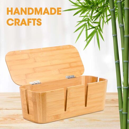 BS-VOG Cable Management Box, Large Bamboo Cord Box Hider to Cover Power Strip, Stylish Cable Organizer Box to Conceal Surge Protector, TV Wires, Chargers on Home Office Desk or Floor, No Installation in Kuwait