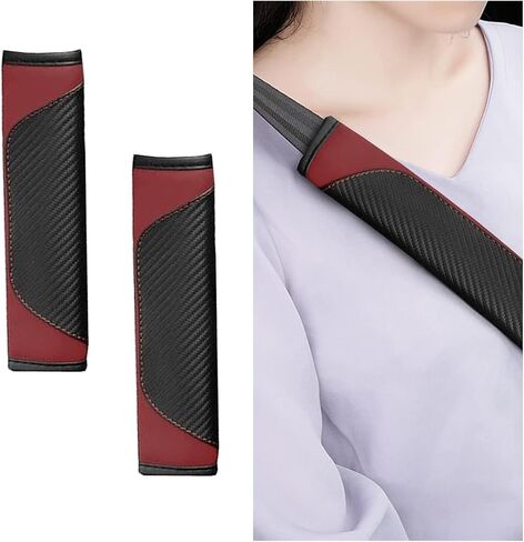 2PCS Car Seat Belt Cover, Soft Carbon Fiber Leather Safety Belt Shoulder Strap Pads, Breathable Seat Belt Strap Cushion Protect Your Neck and Shoulder, Suitable for Most Cars (Black+Red) in Saudi Arabia
