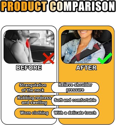 2PCS Car Seat Belt Cover, Soft Carbon Fiber Leather Safety Belt Shoulder Strap Pads, Breathable Seat Belt Strap Cushion Protect Your Neck and Shoulder, Suitable for Most Cars (Black+Red) in Saudi Arabia