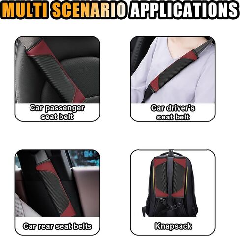 2PCS Car Seat Belt Cover, Soft Carbon Fiber Leather Safety Belt Shoulder Strap Pads, Breathable Seat Belt Strap Cushion Protect Your Neck and Shoulder, Suitable for Most Cars (Black+Red) in Saudi Arabia