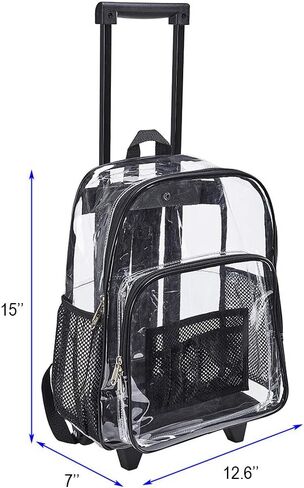 Clearworld Rolling Clear Backpack, Heavy Duty Cold-Resistant Security Transparent PVC Backpack with Wheels (Black) in Kuwait