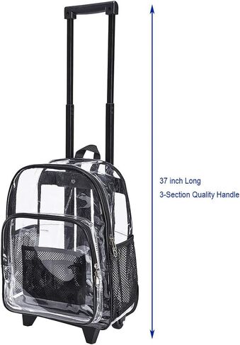 Clearworld Rolling Clear Backpack, Heavy Duty Cold-Resistant Security Transparent PVC Backpack with Wheels (Black) in Kuwait
