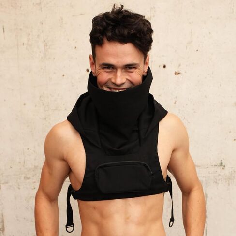 ملابس Cyberpunk بقلنسوة سترة بقلنسوة سترة سايبر بانك القوطي قناع هود مهرجان الزي ملابس المرحلة Techwear الظلام الصدر تلاعب in Kuwait