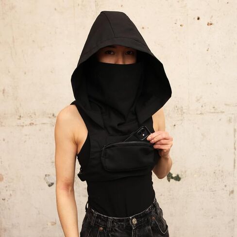 ملابس Cyberpunk بقلنسوة سترة بقلنسوة سترة سايبر بانك القوطي قناع هود مهرجان الزي ملابس المرحلة Techwear الظلام الصدر تلاعب in Kuwait