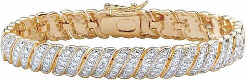 PalmBeach Yellow Gold-plated Genuine Diamond Accent S Link Tennis Bracelet (10mm), Tongue Clasp, 7 inches in Saudi Arabia