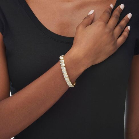 PalmBeach Yellow Gold-plated Genuine Diamond Accent S Link Tennis Bracelet (10mm), Tongue Clasp, 7 inches in Saudi Arabia