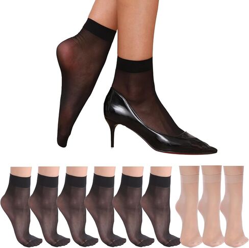 9 Pairs Sheer Thin Nylon Socks for Womem,20D Lady's Ankle Calf Socks with Reinforced Toe in Saudi Arabia