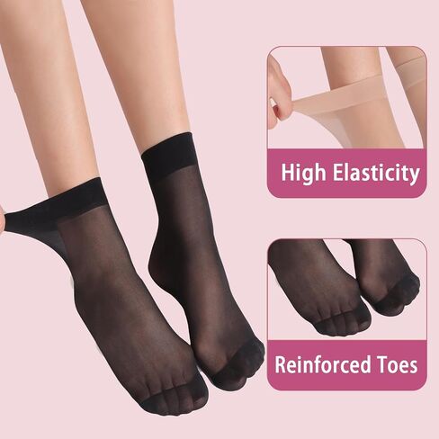 9 Pairs Sheer Thin Nylon Socks for Womem,20D Lady's Ankle Calf Socks with Reinforced Toe in Saudi Arabia