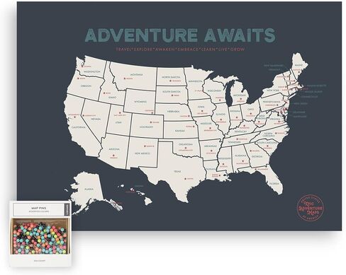 USA State Travel Adventure Map Poster - Includes Push Pins - Grey / 24 x 17 Inches in Saudi Arabia
