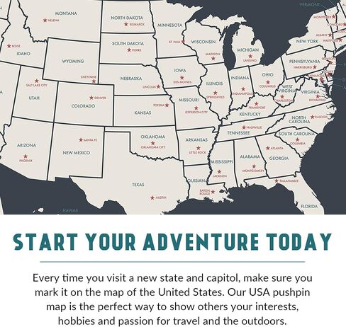 USA State Travel Adventure Map Poster - Includes Push Pins - Grey / 24 x 17 Inches in Saudi Arabia