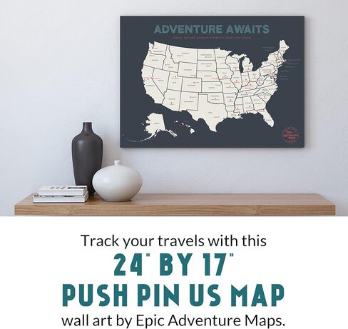 USA State Travel Adventure Map Poster - Includes Push Pins - Grey / 24 x 17 Inches in Saudi Arabia