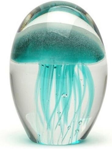 Turquoise Glow in The Dark Hand Blown Glass Jellyfish Paperweight in Saudi Arabia