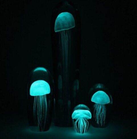 Turquoise Glow in The Dark Hand Blown Glass Jellyfish Paperweight in Saudi Arabia