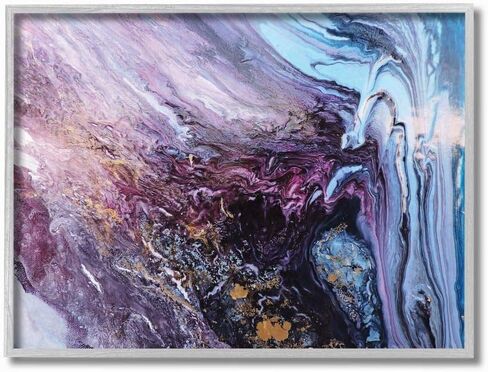 Stupell Industries Abstract Liquid Purple Blue Texture Painting, Design by Leticia Herrera Wall Art, 11 x 14, Grey Framed in Saudi Arabia
