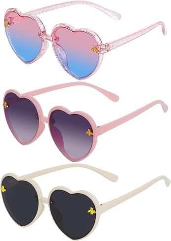 3 Pieces Kids Heart Shaped Sunglasses Stylish Cute Bee Sunglasses for Toddler Girls Age 3-10 Outdoor Beach Eyewear in Saudi Arabia