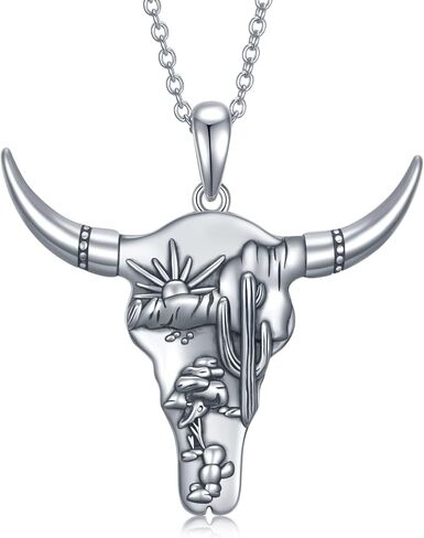 Western Necklace 925 Sterling Silver Cactus/Bull/Lightning Bolt/Horseshoe Turquoise Country Pendant Jewelry Gift for Women in Kuwait
