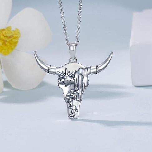Western Necklace 925 Sterling Silver Cactus/Bull/Lightning Bolt/Horseshoe Turquoise Country Pendant Jewelry Gift for Women in Kuwait