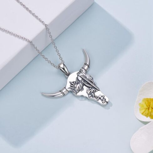 Western Necklace 925 Sterling Silver Cactus/Bull/Lightning Bolt/Horseshoe Turquoise Country Pendant Jewelry Gift for Women in Kuwait