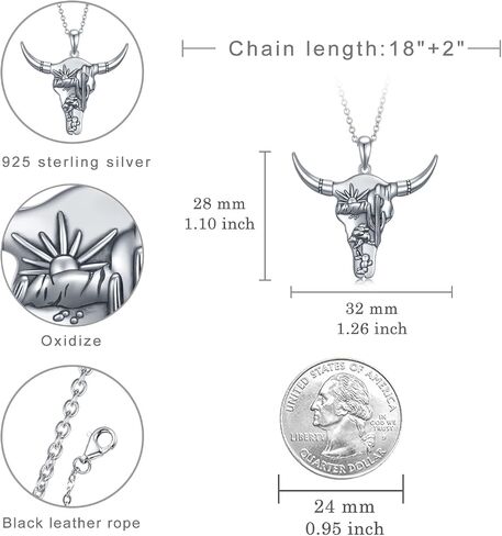 Western Necklace 925 Sterling Silver Cactus/Bull/Lightning Bolt/Horseshoe Turquoise Country Pendant Jewelry Gift for Women in Kuwait