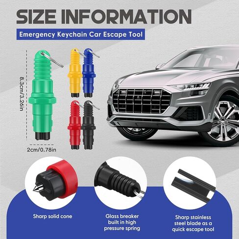 20 حزمة من أدوات الهروب للسيارة، سلسلة مفاتيح للطوارئ 2 في 1 لكسر النوافذ وقاطع حزام الأمان مع 5 مطرقة أمان للسيارة من الزجاج المقسى وكسارة زجاجية وأداة إنقاذ الأسرة وإنقاذ الحياة، 5 ألوان in Kuwait
