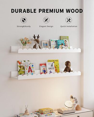 Nursery Book Shelves, 4-Pack White Floating Shelves for Wall Kids, Scalloped Shelves, Wall Book Shelves for Bedroom Kids, Toddler Room, Baby Room, Nursery Decor in Saudi Arabia