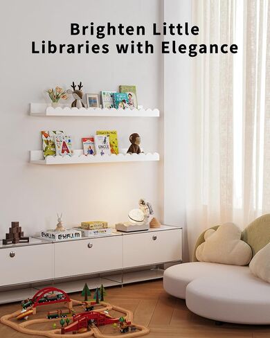 Nursery Book Shelves, 4-Pack White Floating Shelves for Wall Kids, Scalloped Shelves, Wall Book Shelves for Bedroom Kids, Toddler Room, Baby Room, Nursery Decor in Saudi Arabia