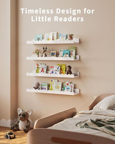 Nursery Book Shelves, 4-Pack White Floating Shelves for Wall Kids, Scalloped Shelves, Wall Book Shelves for Bedroom Kids, Toddler Room, Baby Room, Nursery Decor in Saudi Arabia