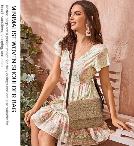 Ayieyill Straw Clutch Bags for Women Shoulder Bag Crossbody Bag Summer Beach Straw Bag Hand-Woven in Saudi Arabia
