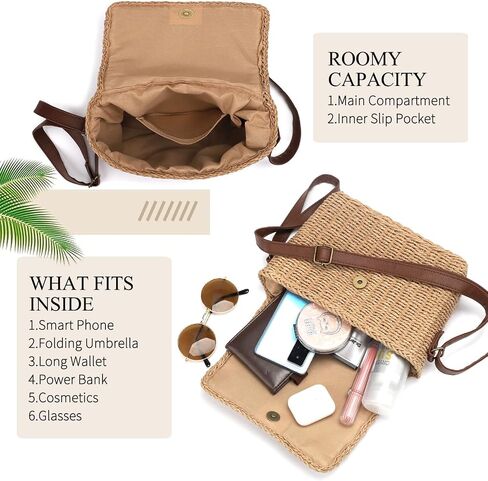 Ayieyill Straw Clutch Bags for Women Shoulder Bag Crossbody Bag Summer Beach Straw Bag Hand-Woven in Saudi Arabia