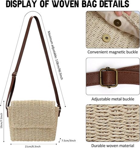 Ayieyill Straw Clutch Bags for Women Shoulder Bag Crossbody Bag Summer Beach Straw Bag Hand-Woven in Saudi Arabia