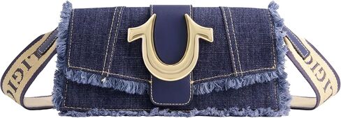حقيبة كتف نسائية من True Religion، حقيبة يد صغيرة من قماش الدنيم المتآكل مع شعار حدوة الحصان in Saudi Arabia