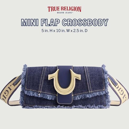 حقيبة كتف نسائية من True Religion، حقيبة يد صغيرة من قماش الدنيم المتآكل مع شعار حدوة الحصان in Saudi Arabia