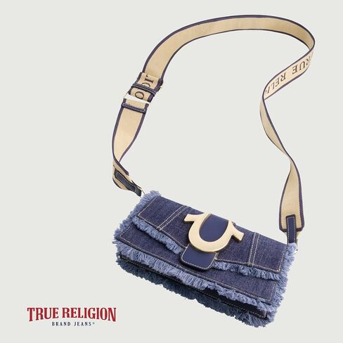 حقيبة كتف نسائية من True Religion، حقيبة يد صغيرة من قماش الدنيم المتآكل مع شعار حدوة الحصان in Saudi Arabia
