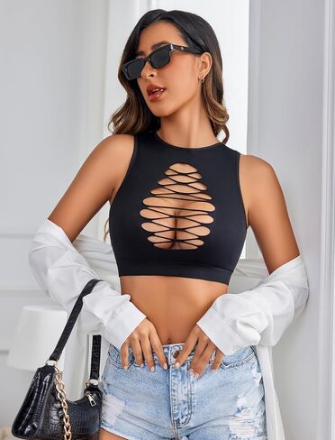 Avidlove Womens Lingerie Fishnet Dress and fisnet crop tank top Black in Saudi Arabia