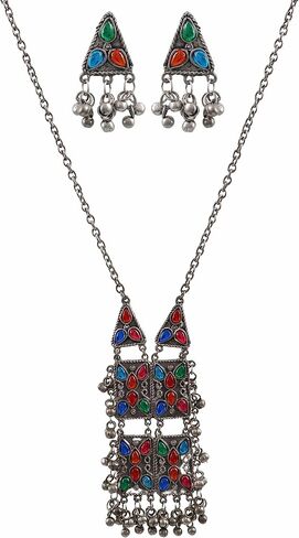 العتيقة مصمم الهندي الفضة المؤكسد العرقية التقليدية Ghungroo أجراس بوهو القبلية الأفغانية قلادة مجوهرات النساء in Kuwait