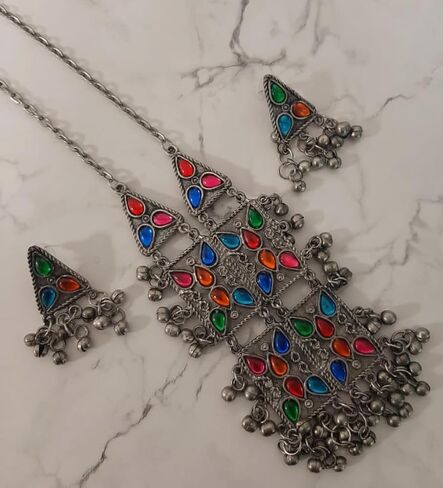 العتيقة مصمم الهندي الفضة المؤكسد العرقية التقليدية Ghungroo أجراس بوهو القبلية الأفغانية قلادة مجوهرات النساء in Kuwait