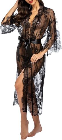 ملابس داخلية نسائية بيبي دول من Avidlove (أحمر داكن، مقاس XX-Large) وكيمونو نسائي طويل (أسود، مقاس XX-Large) in Saudi Arabia