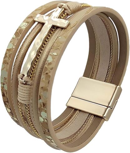 Leather Wrap Bracelets Cross Bracelets Trendy Layered Bracelet for Women Stackable Bracelet Jewelry Birthday Christmas in Kuwait