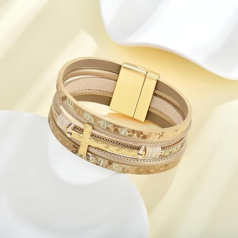 Leather Wrap Bracelets Cross Bracelets Trendy Layered Bracelet for Women Stackable Bracelet Jewelry Birthday Christmas in Kuwait