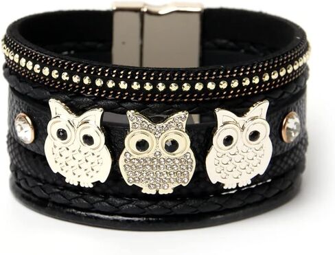 البومة الجلود التفاف سوار المرأة الأبيض متعدد الطبقات ملفوفة معصمه الإسورة الأساور مشبك handmadeJewelry هدية in Kuwait