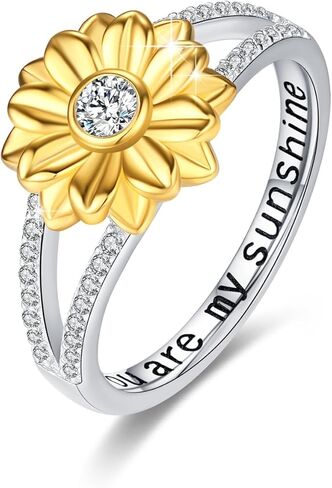 خاتم عباد الشمس 925 الفضة الاسترليني زهرة عباد الشمس خاتم قابل للتعديل حلقة مفتوحة أنت بلدي الشمس المشرقة مجوهرات هدايا للفتيات أمي عيد ميلاد عطلة عيد الميلاد حجم 7-9 in Kuwait