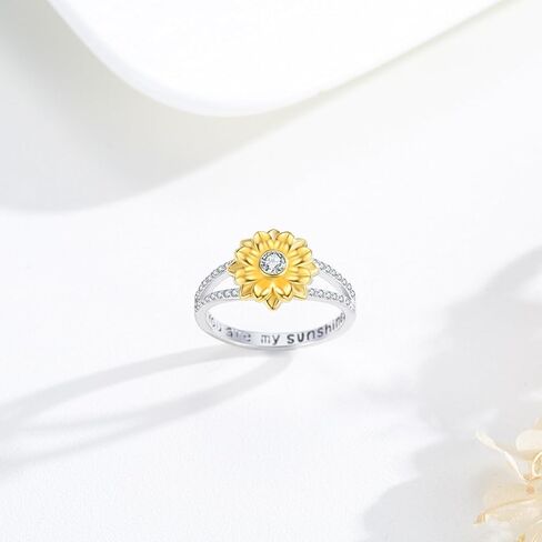 خاتم عباد الشمس 925 الفضة الاسترليني زهرة عباد الشمس خاتم قابل للتعديل حلقة مفتوحة أنت بلدي الشمس المشرقة مجوهرات هدايا للفتيات أمي عيد ميلاد عطلة عيد الميلاد حجم 7-9 in Kuwait